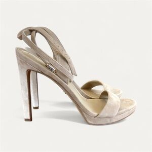 Sam Edelman Cream Suede Stiletto Heels with Ankle Strap